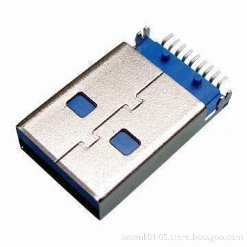 USB3.0 Connector, Plug Right Angel SMD Type with 100MΩ Insulation Resistance